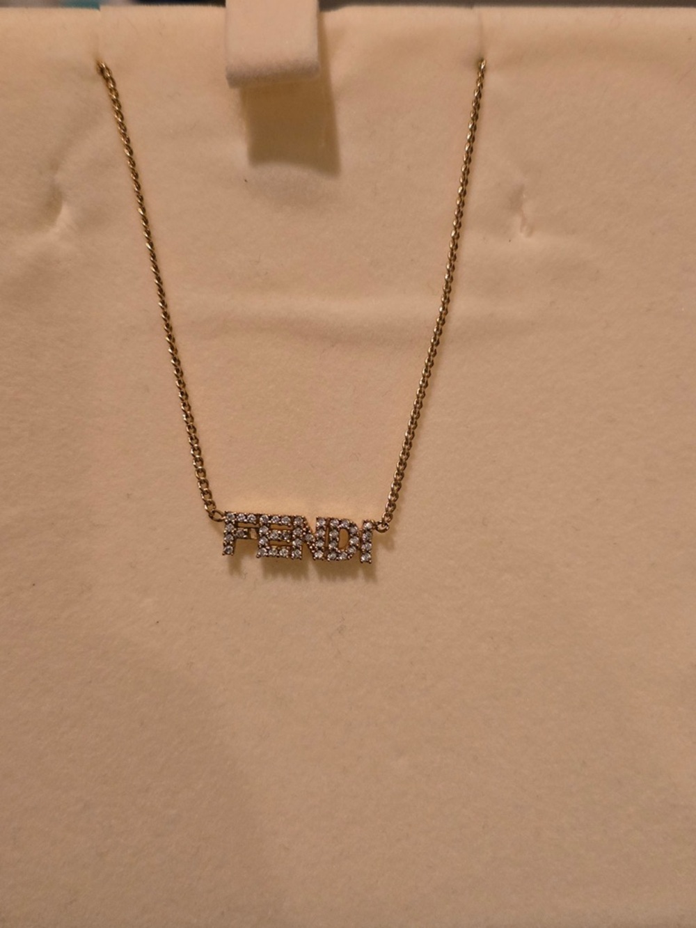 Fendi Gold Tone Crystal-Embellished Logo Necklace